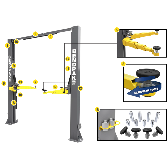 BendPak 10APX-181 10,000‐lb. Capacity / Adaptable Clearfloor / Adjustable Width / HIGH-RISE / 181" O.A. Height