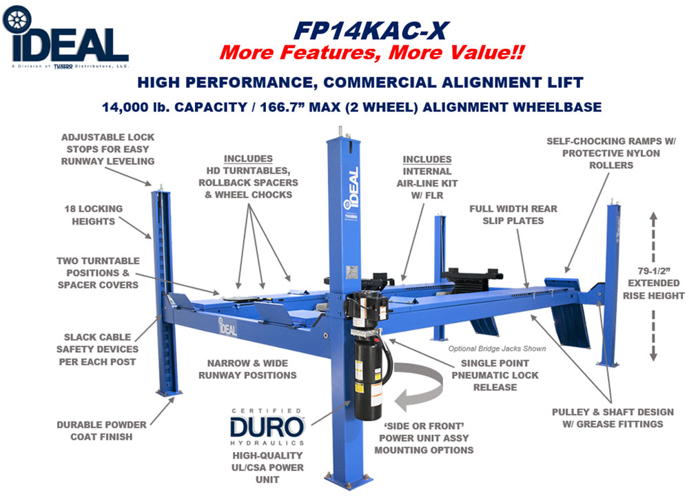 IDEAL FP14KAC-X 14,000 LB CABLE DRIVEN CLOSED FRONT 4 POST ALIGNMENT LIFT