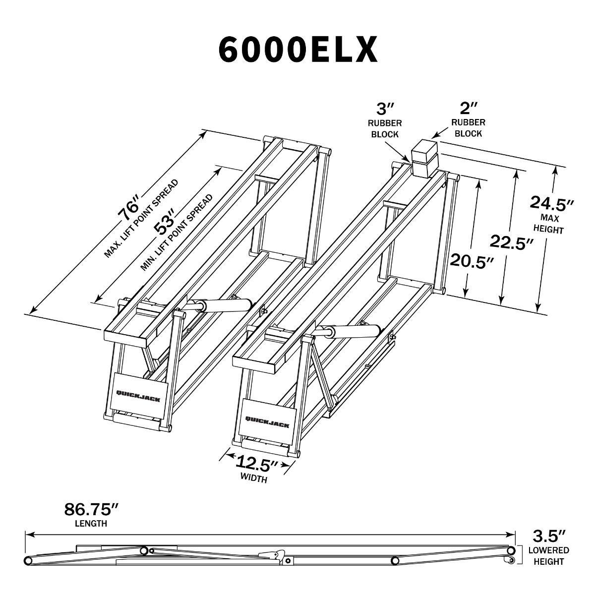 QUICKJACK 6000ELX 6,000 LB. CAPACITY SUPER-LONG PORTABLE CAR LIFT