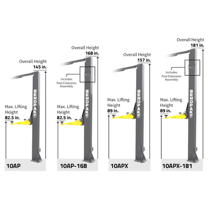BendPak 10APX 10,000‐lb. Capacity / Adaptable Clearfloor / Adjustable Width / Screw Pads / HIGH-RISE / 157" O.A. Height
